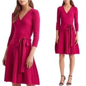 Lauren Ralph Lauren  Cotton Blend Surplice Fuchsia Dress Size M